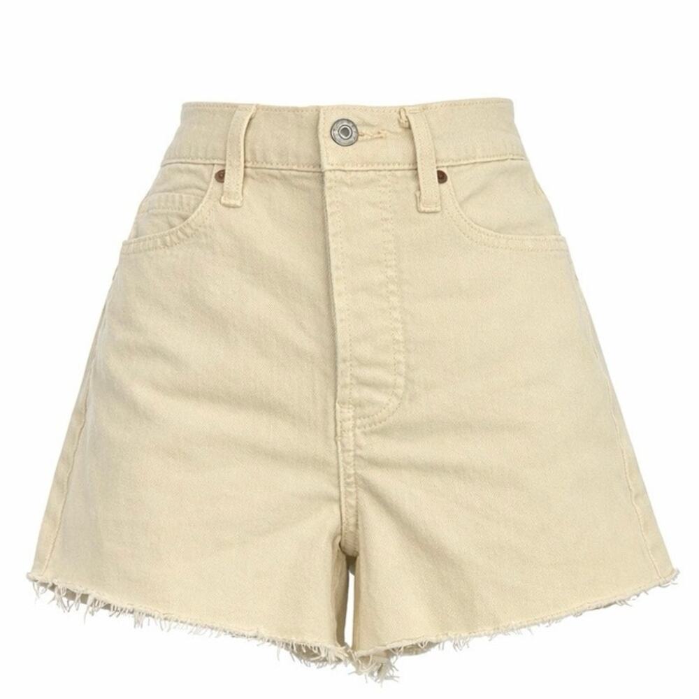 Old Navy Ski-Hi Highrise A-Line Raw Hem Button Fly Tan / Khaki Shorts Sz 4 NWOT